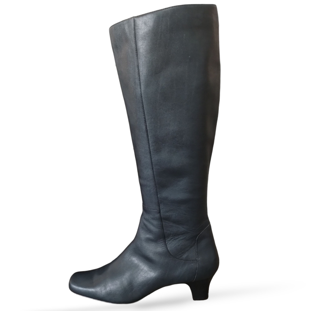 Chadwick's Charcoal Leather Tall Boots Low Heel Side Zip